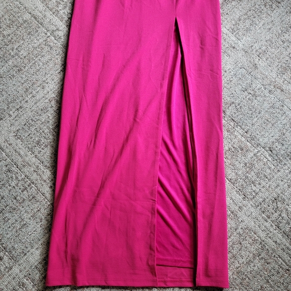 NWT Lulus Sensational Beauty Dark Pink Strapless Maxi Dress High Slit Medium - Picture 6 of 13